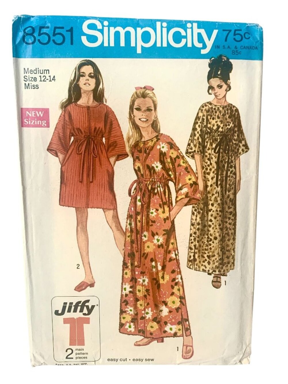 Simplicity 8551 Pattern 1960s Misses Jiffy Robe Pattern Empire Waist with Kimono
